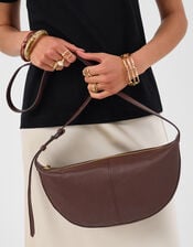 Leather Sling Crossbody Bag, Brown (CHOCOLATE), large