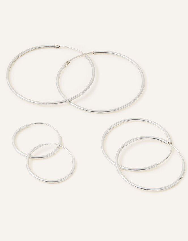 Sterling Silver Hoop Earrings Set of Three, , large