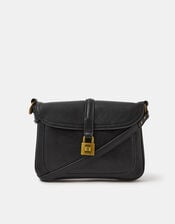 Padlock Satchel Crossbody Bag, Black (BLACK), large