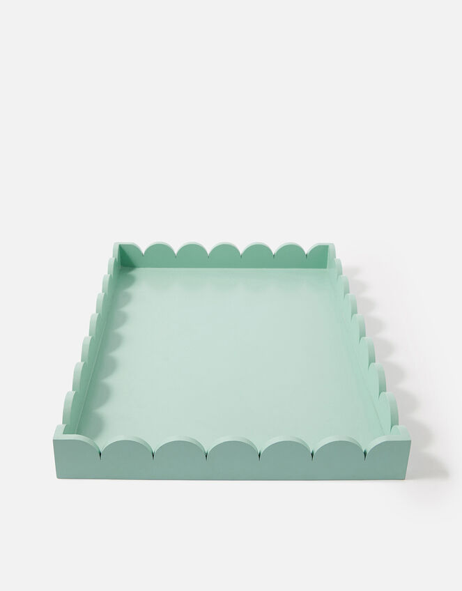 Large Wood Scallop Tray, Blue (BLUE), large