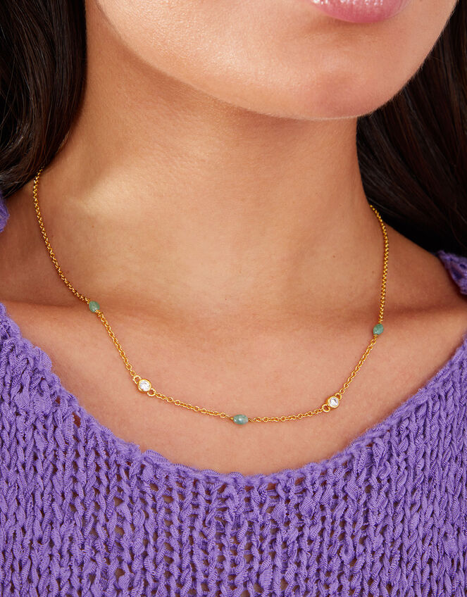 14ct Gold-Plated Sparkle Aventurine Necklace, , large
