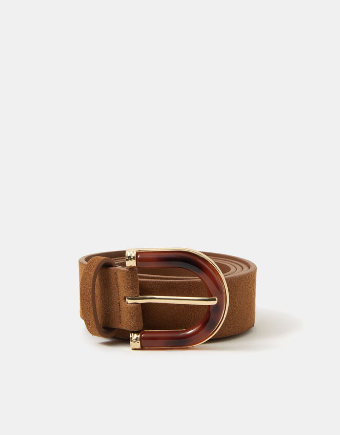 Resin Buckle Suede Belt, Tan (TAN), large