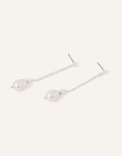 Sterling Silver-Plated Pearl Drop Earrings, , large