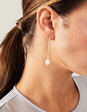 Sterling Silver-Plated Pearl Drop Earrings, , large