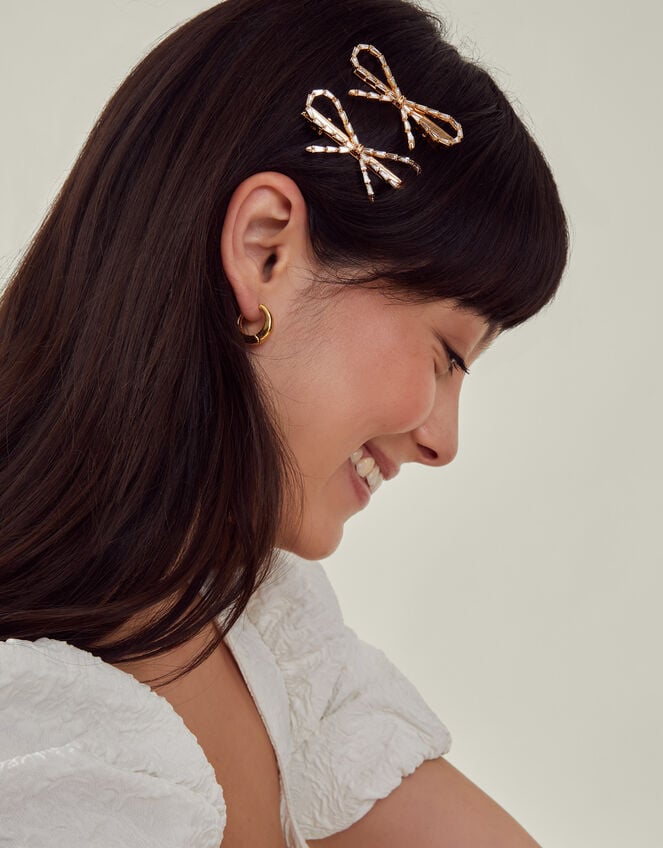 2-Pack Gem Bow Metal Hair Clips, , large