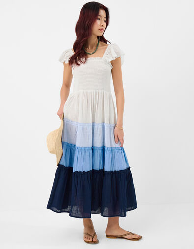Colour Block Frill Maxi Dress, Blue (BLUE), large