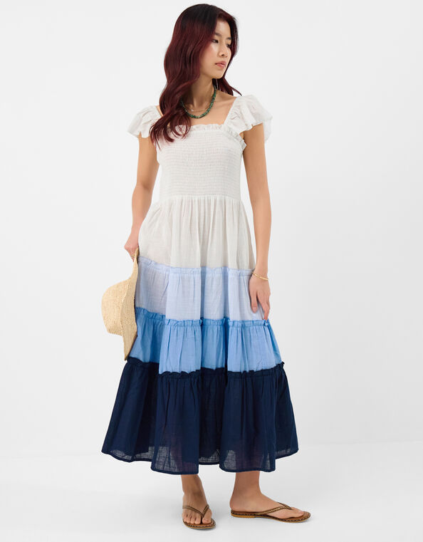Colour Block Frill Maxi Dress, Blue (BLUE), large