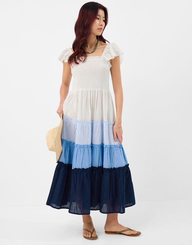 Colour Block Frill Maxi Dress, Blue (BLUE), large