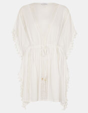 Tassel Trim Mini Kaftan, White (WHITE), large