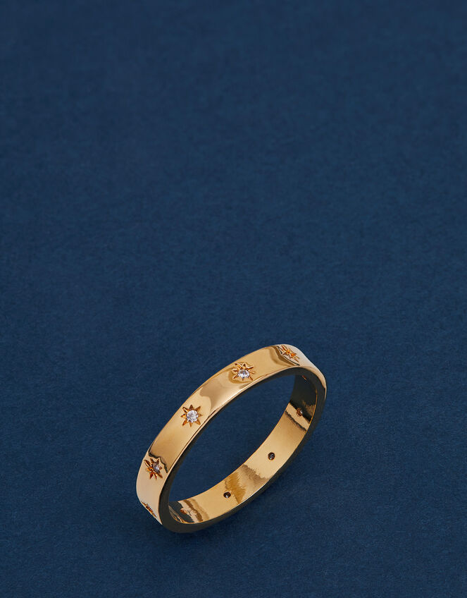 14ct Gold-Plated Star Band Ring, Gold (GOLD), large