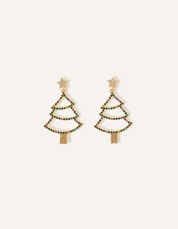 Cut Out Gem Christmas Tree Earrings, , large