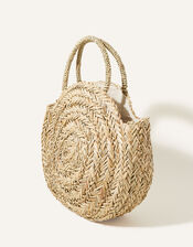 Straw Circle Handheld Basket Bag, , large