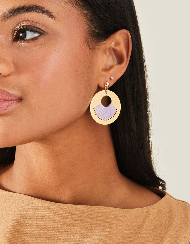 Raffia Inlay Circle Earrings, , large