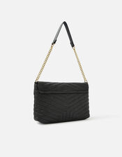 Chevron Twist-Lock Shoulder Bag, Black (BLACK), large