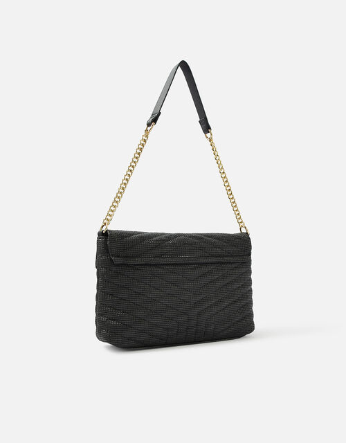 Chevron Twist-Lock Shoulder Bag, Black (BLACK), large