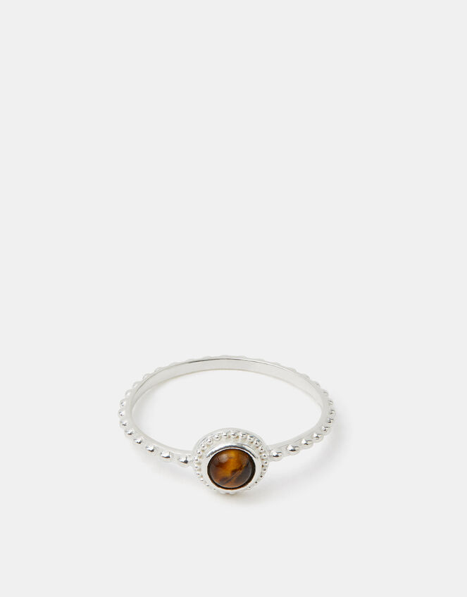 Sterling Silver Healing Stone Ring, Brown (BROWN), large