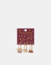 3-Pack Christmas Charm Huggie Hoop Earrings, , large