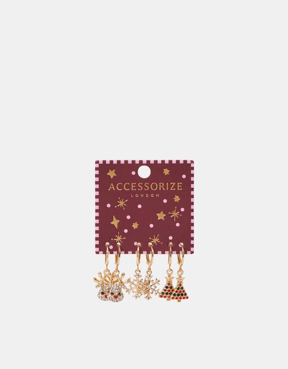 3-Pack Christmas Charm Huggie Hoop Earrings, , large