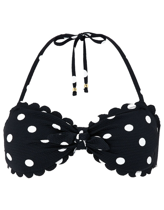 Polka Dot Tie Front Bikini Top, Black (BLACK), large