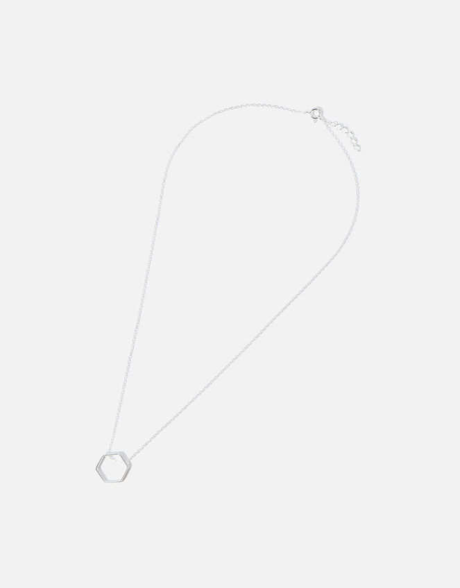 Sterling Silver Hexagon Pendant Necklace, , large