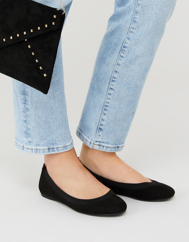Elasticated Ballerina Flats, Black (BLACK), large