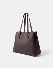 Webbing Strap Faux Leather Shoulder Bag, Brown (CHOCOLATE), large