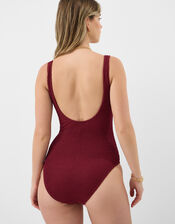 Ring Detail Crinkle Textured Swimsuit, Red (BURGUNDY), large