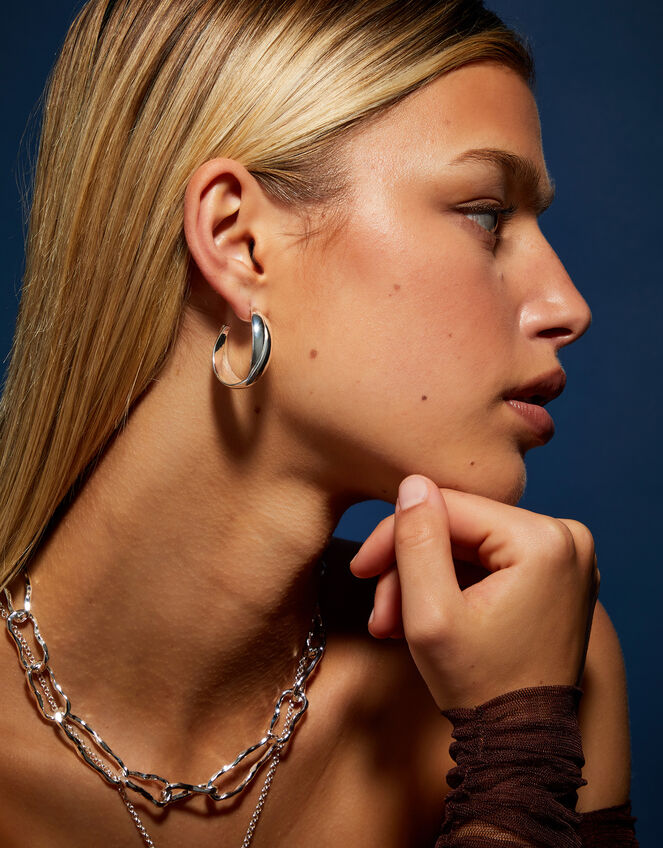 2-Pack Sterling Silver-Plated Chunky Twist Hoop Earrings, , large