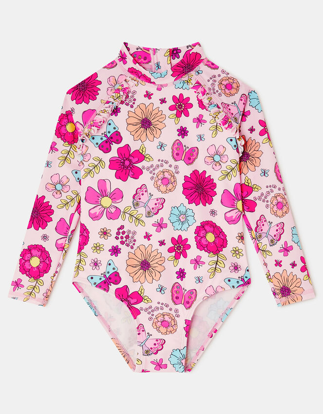 Girl Retro Bloom Long Sleeve Swimsuit, Multi (BRIGHTS MULTI), large