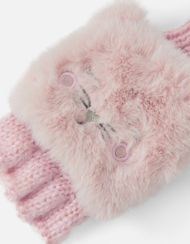 Girls Fluffy Cat Capped Gloves, Pink (PINK), large