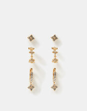 3-Pack Floral Stud & Hoop Earrings, Gold (GOLD), large