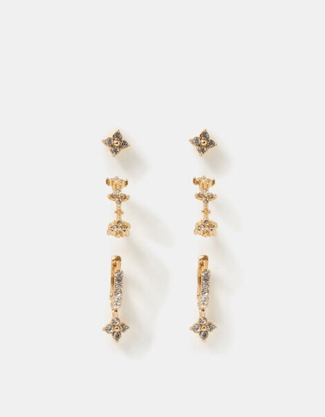 3-Pack Floral Stud & Hoop Earrings, Gold (GOLD), large