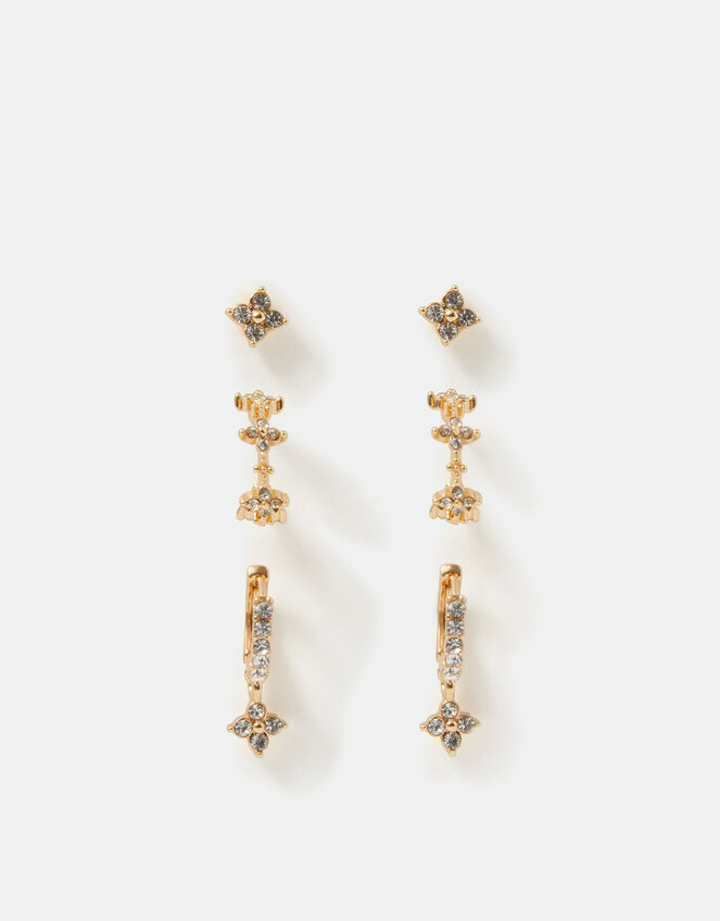 3-Pack Floral Stud & Hoop Earrings, Gold (GOLD), large