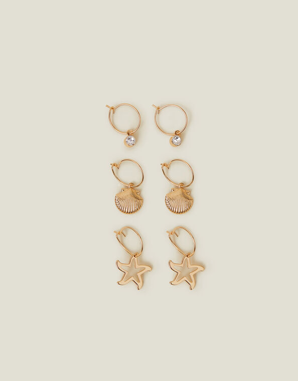 3-Pack Shell Gem Hoop Earrings, , large