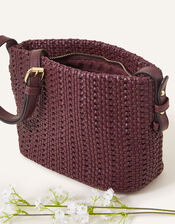 Woven Cross-Body Bag, Red (BURGUNDY), large