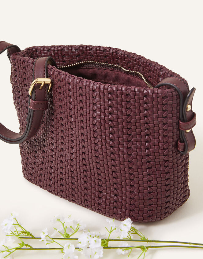 Woven Cross-Body Bag, Red (BURGUNDY), large
