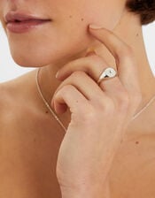 Sterling Silver-Plated Star Diamanté Signet Ring, Silver (ST SILVER), large