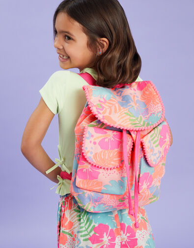Girls Tropical Print Canvas Backpack, , large