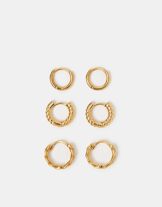 3-Pack 14ct Gold-Plated Twist Clicker Hoop Earrings, , large
