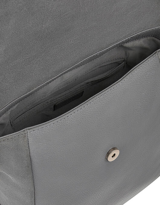 Isabel Zip Flap Leather Backpack Grey