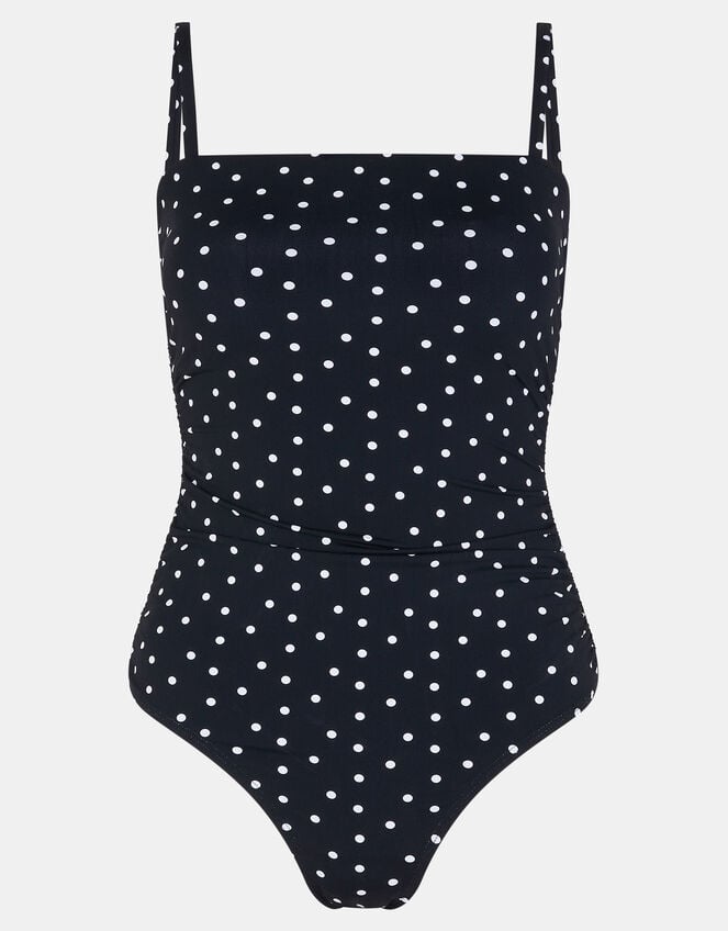 Polka Dot Ruched Swimsuit, Black (BLACK WHITE), large