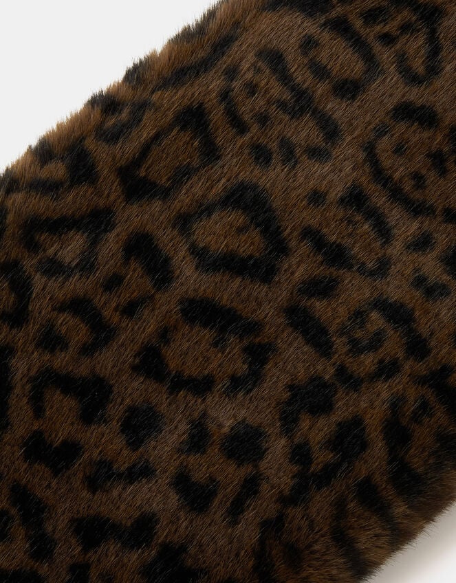 Faux Fur Leopard Print Stole Scarf, , large