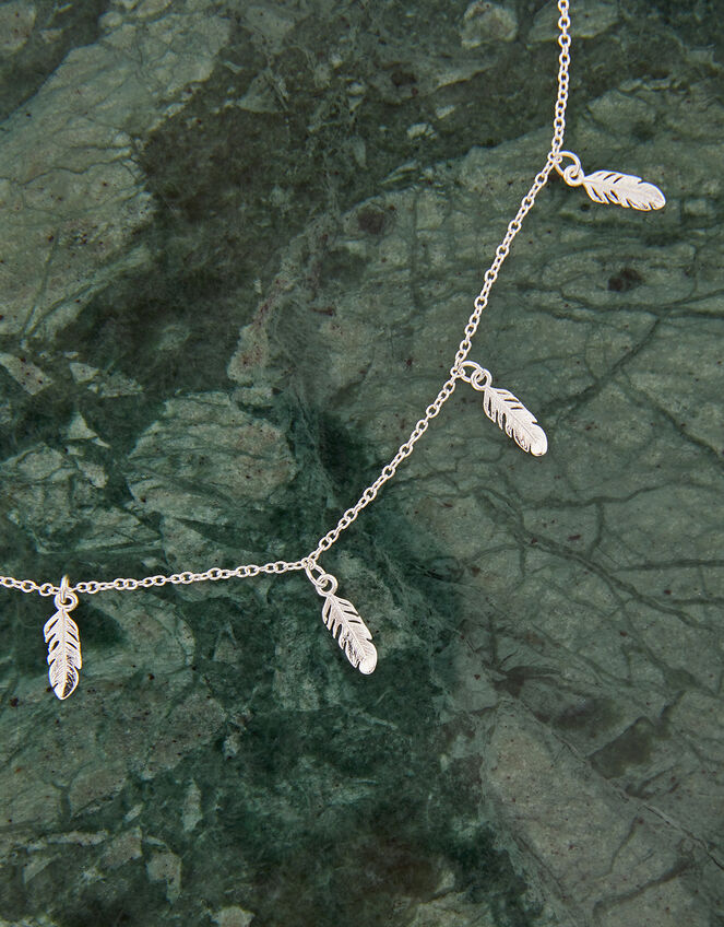 Sterling Silver-Plated Feather Station Necklace, , large