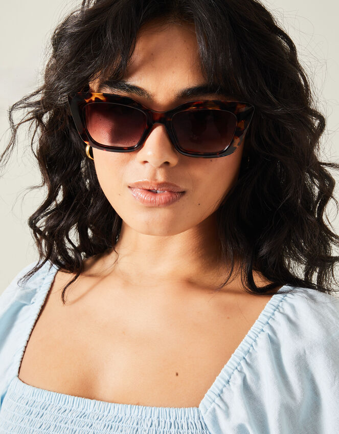 Tortoiseshell Crystal Cat Eye Sunglasses, , large