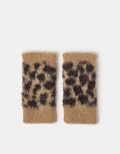 Fuzzy Leopard Print Fingerless Gloves, , large