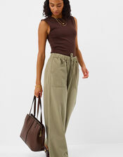 Wide Leg Denim Trousers, Green (KHAKI), large