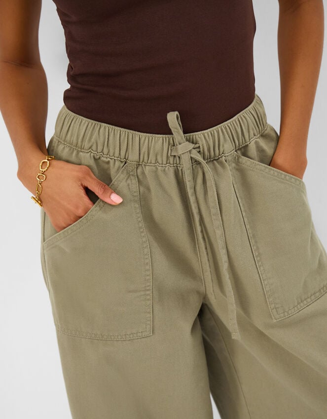 Wide Leg Denim Trousers, Green (KHAKI), large