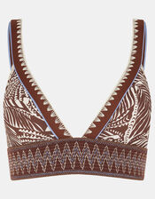 Palm Print Band Bikini Top, Brown (BROWN), large