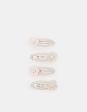 4-Pack Girls Flower Ribbon Wrapped Hair Clips, , large