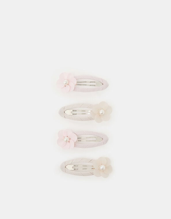 4-Pack Girls Flower Ribbon Wrapped Hair Clips, , large